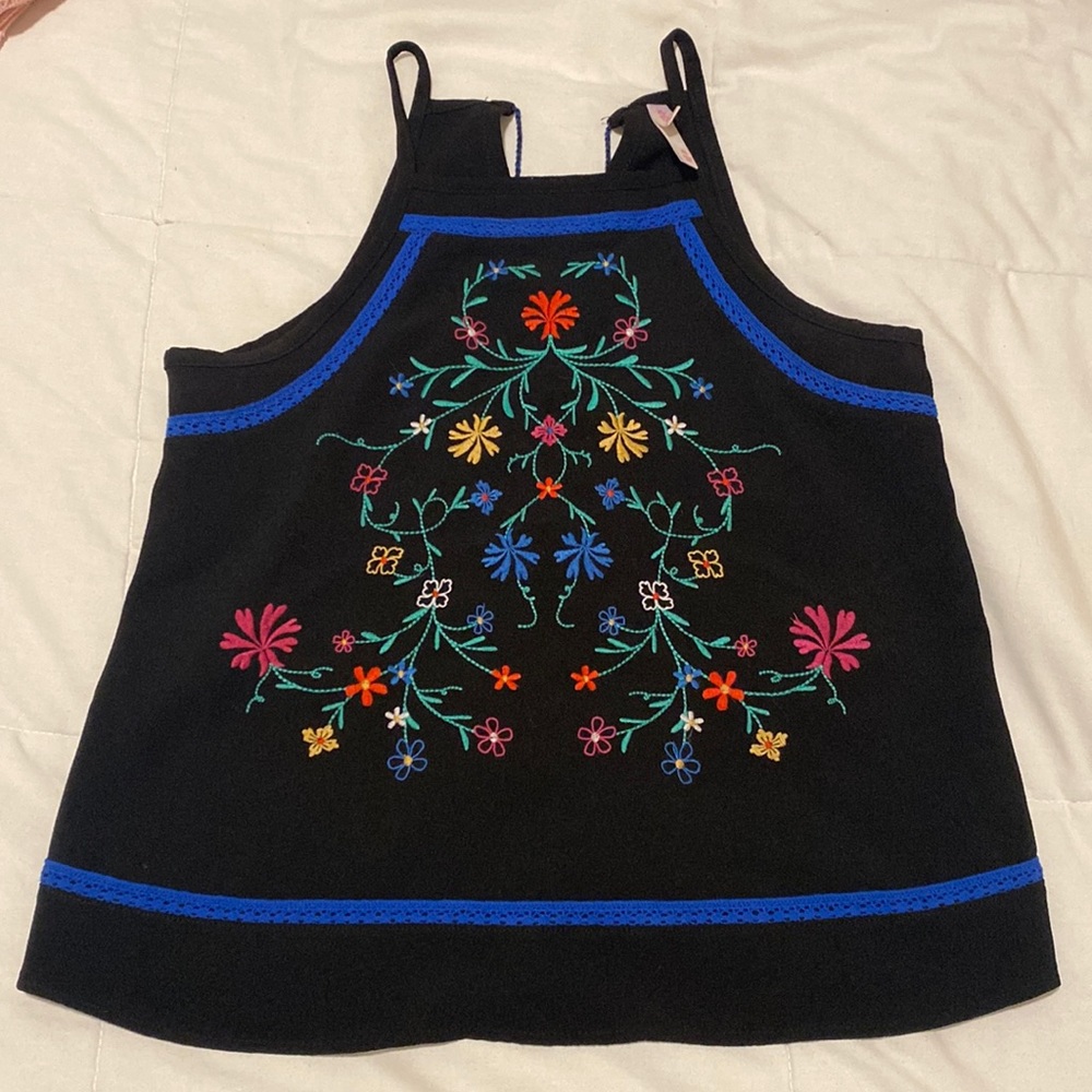 Black halter with bright floral